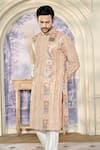 Buy_Kasbah x AZA_Peach Georgette Embroidery Multithread Fleur And Zari Kurta With Pant _Online_at_Aza_Fashions