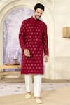 Buy_Kasbah x AZA_Maroon Silk Embroidery Chikankari Crescent Kurta With Pant _at_Aza_Fashions