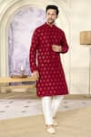 Buy_Kasbah x AZA_Maroon Silk Embroidery Chikankari Crescent Kurta With Pant _Online_at_Aza_Fashions