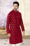 Shop_Kasbah x AZA_Maroon Silk Embroidery Chikankari Crescent Kurta With Pant _Online_at_Aza_Fashions