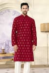 Kasbah x AZA_Maroon Silk Embroidery Chikankari Crescent Kurta With Pant _at_Aza_Fashions