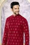 Shop_Kasbah x AZA_Maroon Silk Embroidery Chikankari Crescent Kurta With Pant _at_Aza_Fashions