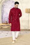 Buy_Kasbah x AZA_Maroon Silk Embroidery Chikankari Crescent Kurta With Pant 