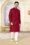 Shop_Kasbah x AZA_Maroon Silk Embroidery Chikankari Crescent Kurta With Pant 