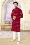 Buy_Kasbah x AZA_Maroon Silk Embroidery Chikankari Crescent Kurta With Pant _Online