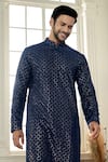 Shop_Kasbah x AZA_Blue Georgette Embroidery Chikankari Jaal Kurta With Pant _at_Aza_Fashions