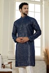 Kasbah x AZA_Blue Georgette Embroidery Chikankari Jaal Kurta With Pant _at_Aza_Fashions