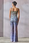 Shop_Tarun Tahiliani_Blue Foil Jersey Printed Geometric V-neck Jumpsuit _at_Aza_Fashions