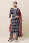 Buy_Adara Khan_Blue Kurta And Pant Cotton Printed Floral Notched Block Set _at_Aza_Fashions