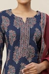 Buy_Adara Khan_Blue Kurta And Pant Cotton Printed Floral Notched Block Set _Online_at_Aza_Fashions