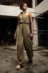 Shop_Beachbum_Green Rayon Crepe Embroidery Plastic Beads Embellished Neck Jumpsuit _Online_at_Aza_Fashions