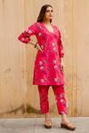Gulabo Jaipur_Pink Cotton Embroidery Collared Gardenia Flora Kurta With Pant_Online_at_Aza_Fashions