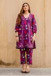 Gulabo Jaipur_Purple Cotton Embroidery Collared Gardenia Fleur Kurta With Pant_at_Aza_Fashions