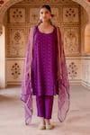 Gulabo Jaipur_Purple Georgette Embroidery Floral Kadhai Semi Imrat Blossom Kurta Pant Set_Online_at_Aza_Fashions