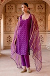 Buy_Gulabo Jaipur_Purple Georgette Embroidery Floral Kadhai Semi Imrat Blossom Kurta Pant Set_Online_at_Aza_Fashions