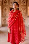 Shop_Gulabo Jaipur_Red Georgette Embroidery Square Neck Imrat Florid Kadhai Kurta Pant Set_Online_at_Aza_Fashions