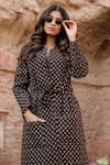 Buy_Gulabo Jaipur_Black Cotton Print Fleur V Neck Kamya Handblock Quilted Coat With Dress_Online_at_Aza_Fashions
