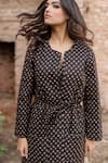 Shop_Gulabo Jaipur_Black Cotton Print Fleur V Neck Kamya Handblock Quilted Coat With Dress_Online_at_Aza_Fashions