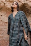 Buy_Gulabo Jaipur_Green Cotton Print Flora V Neck Kamya Handblock Bloom Quilted Coat With Dress_Online_at_Aza_Fashions
