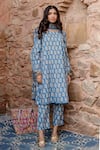 Gulabo Jaipur_Blue Cotton Embroidery Round Neck Kayal Tulip Handblock Print Kurta Set _Online_at_Aza_Fashions