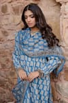 Shop_Gulabo Jaipur_Blue Cotton Embroidery Round Neck Kayal Tulip Handblock Print Kurta Set _Online_at_Aza_Fashions