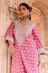 Buy_Gulabo Jaipur_Pink Cotton Embroidery Zardozi V Neck Noor Work Bahar Print Kurta With Pant_Online_at_Aza_Fashions