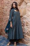 Buy_Gulabo Jaipur_Blue Cotton Print Padma Phool Garden Semi Square Neck Bahar Anarkali Set _at_Aza_Fashions