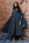 Gulabo Jaipur_Blue Cotton Print Padma Phool Garden Semi Square Neck Bahar Anarkali Set _Online_at_Aza_Fashions