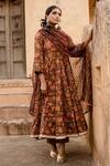 Gulabo Jaipur Brown Cotton, Chiffon Embroidery, Prital Botanic Handblock Print Anarkali Set at Aza Fashions Gulabo Jaipur_Brown Cotton, Chiffon Embroidery, Prital Botanic Handblock Print Anarkali Set_at_Aza_Fashions