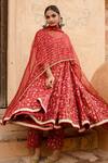 Gulabo Jaipur Red Cotton Sequins Round Neck Prital Botanic Bloom Print Anarkali Set Online at Aza Fashions Gulabo Jaipur_Red Cotton Sequins Round Neck Prital Botanic Bloom Print Anarkali Set_Online_at_Aza_Fashions