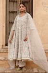 Shop_Gulabo Jaipur_White Cotton Print Botanic Diamond Neck Prital Lily Bloom Anarkali Set_Online_at_Aza_Fashions