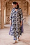 Buy_Gulabo Jaipur_Blue Cotton Printed Peacock Motif V Neck Aruna Embroidered Kurta Pant Set _at_Aza_Fashions