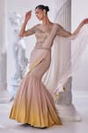 Buy_Mandira Wirk_Peach Net Embellished Bead Boat And Sequin Saree Gown _at_Aza_Fashions