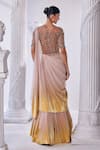 Mandira Wirk_Peach Net Embellished Bead Boat And Sequin Saree Gown _Online_at_Aza_Fashions