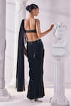 MANDIRA WIRK - Indian_Black Net Embroidered Cutdana And Bead Embellished Corset Pre-draped Saree Set _Online_at_Aza_Fashions