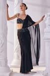 Buy_Mandira Wirk_Black Net Embroidered Cutdana And Bead Embellished Corset Pre-draped Saree Set_Online_at_Aza_Fashions