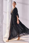 Shop_Mandira Wirk_Black Chiffon Embroidered Cutdana V Neck Kaftan Dress With Slip_Online_at_Aza_Fashions