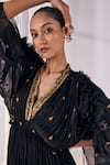 Shop_Mandira Wirk_Black Chiffon Embroidered Cutdana V Neck Kaftan Dress With Slip_at_Aza_Fashions