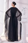 Mandira Wirk_Black Chiffon Embroidered Sequin V Neck High Slit Kaftan Dress_Online_at_Aza_Fashions