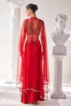 Mandira Wirk_Red Royal Satin Embroidered Tassels V Neck Draped Skirt Set_Online_at_Aza_Fashions