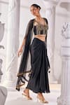 Shop_Mandira Wirk_Black Net Embroidered Sequin Sweetheart And Cutdana Work Draped Skirt Set_Online_at_Aza_Fashions