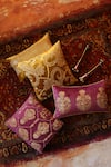 Amoliconcepts_Purple Viscose Velvet Bead Paisley Embroidered Cushion Cover_at_Aza_Fashions