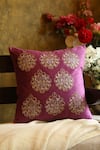 Buy_Amoliconcepts_Purple Viscose Velvet Bead Flower Embellished Cushion Cover_at_Aza_Fashions