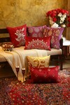 Amoliconcepts_Purple Viscose Velvet Bead Flower Embellished Cushion Cover_at_Aza_Fashions