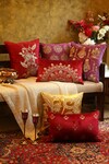 Buy_Amoliconcepts_Red Viscose Velvet Bead Flower Embroidered Cushion Cover