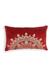 Shop_Amoliconcepts_Red Viscose Velvet Bead Mandala Embellished Cushion Cover_at_Aza_Fashions