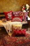 Buy_Amoliconcepts_Red Viscose Velvet Bead Mandala Embellished Cushion Cover