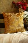 Buy_Amoliconcepts_Yellow Viscose Velvet Bead Paisley Work Cushion Cover_at_Aza_Fashions