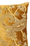 Buy_Amoliconcepts_Yellow Viscose Velvet Bead Paisley Work Cushion Cover_Online_at_Aza_Fashions