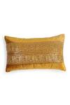 Shop_Amoliconcepts_Yellow Viscose Velvet Bead Sequin Embroidered Cushion Cover_at_Aza_Fashions